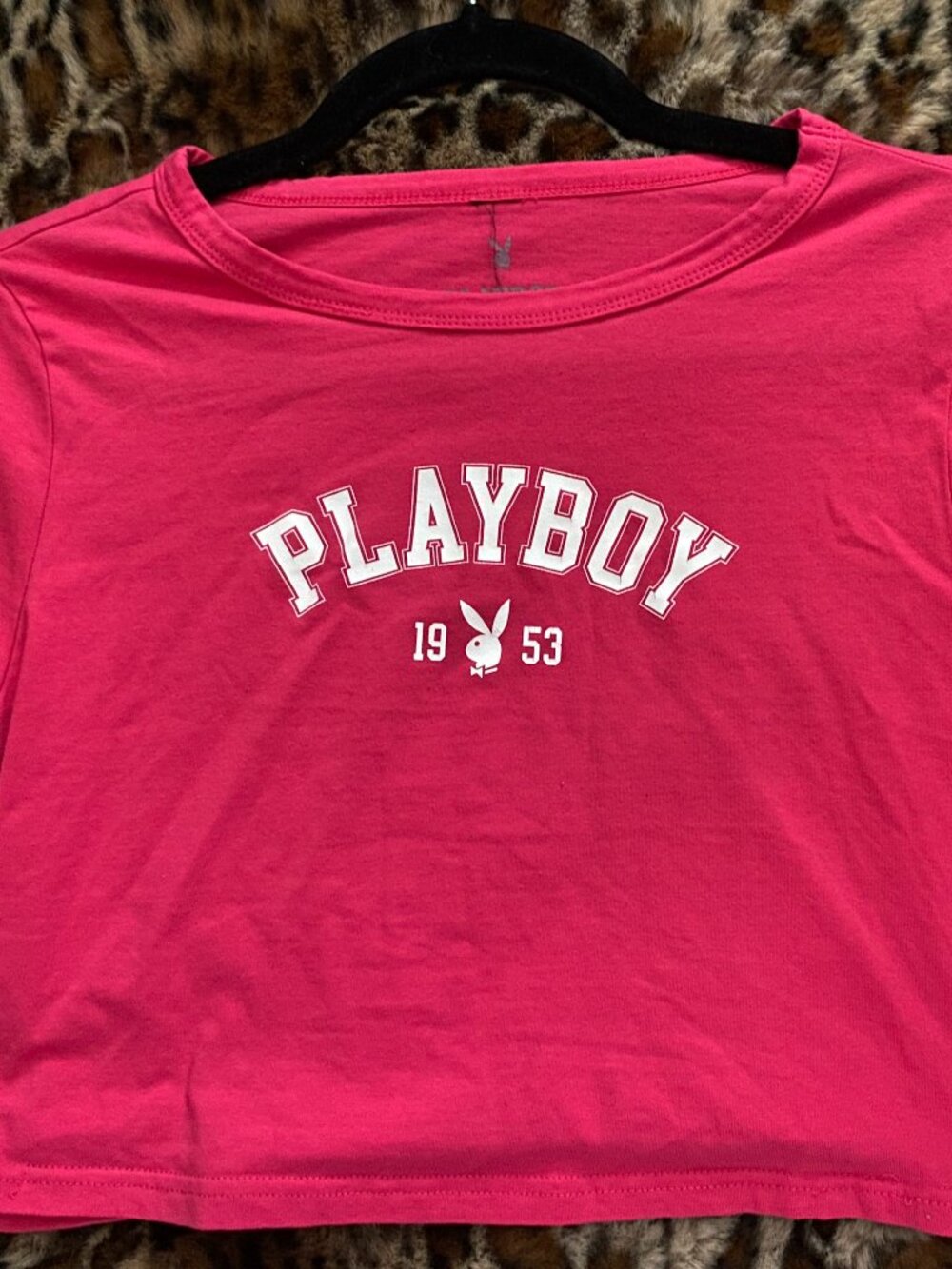 💖 Playboy Bunny Pink Cropped Baby Tee Y2K McBling Coquette